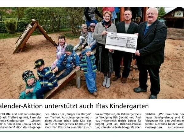 Zeitungsartikel: Kalender-Aktion unterstützt Iftas Kindergärten